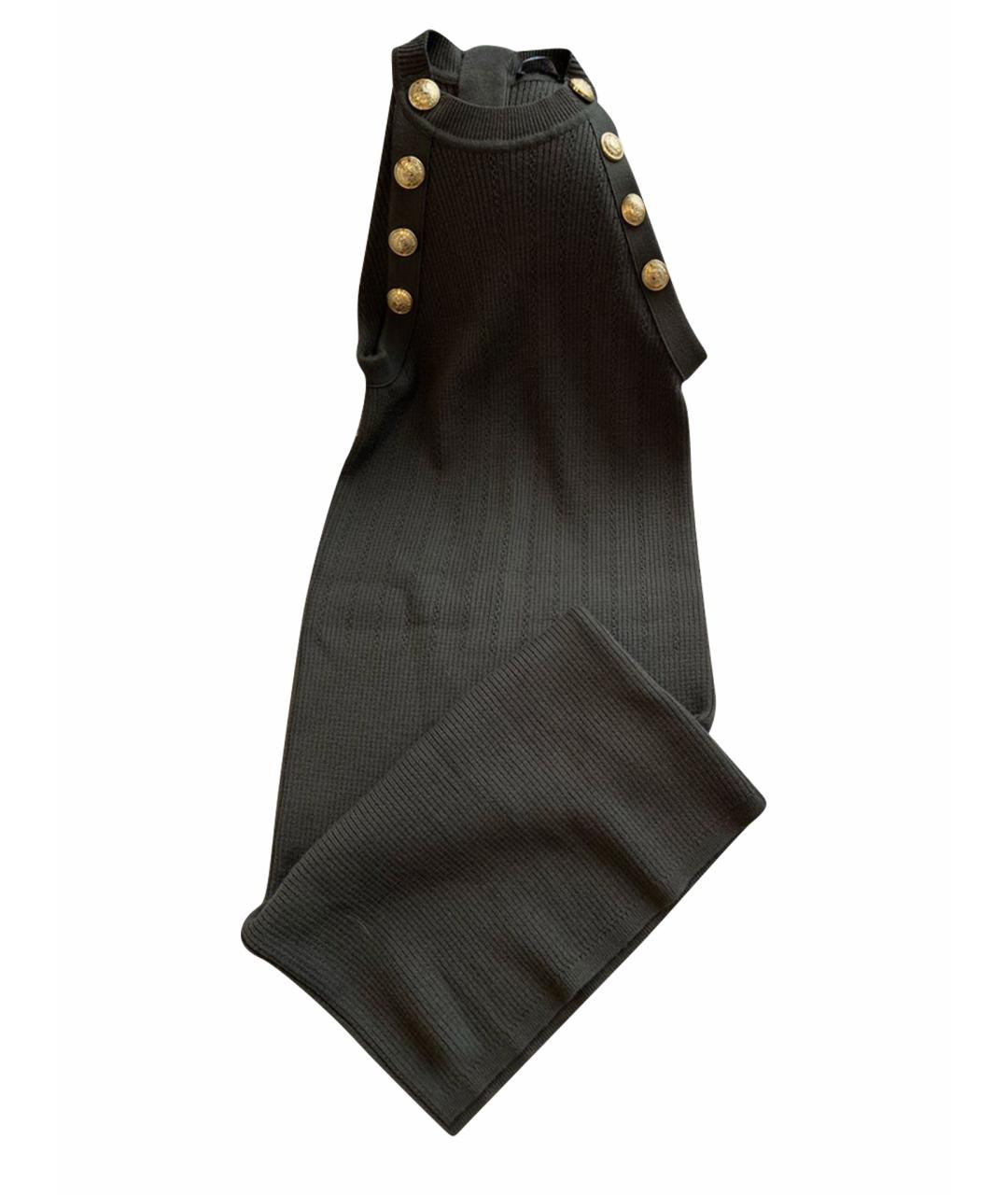 BALMAIN Хаки хлопко-эластановое повседневное платье, фото 1