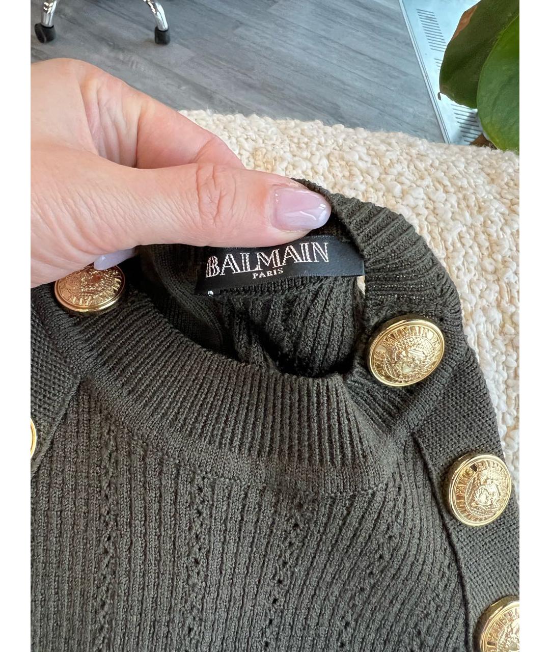 BALMAIN Хаки хлопко-эластановое повседневное платье, фото 3