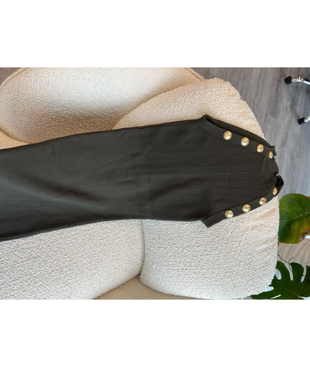 BALMAIN Хаки хлопко-эластановое повседневное платье, фото 6