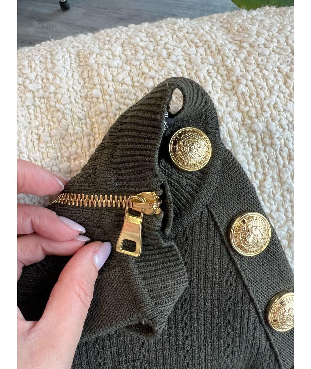 BALMAIN Хаки хлопко-эластановое повседневное платье, фото 4