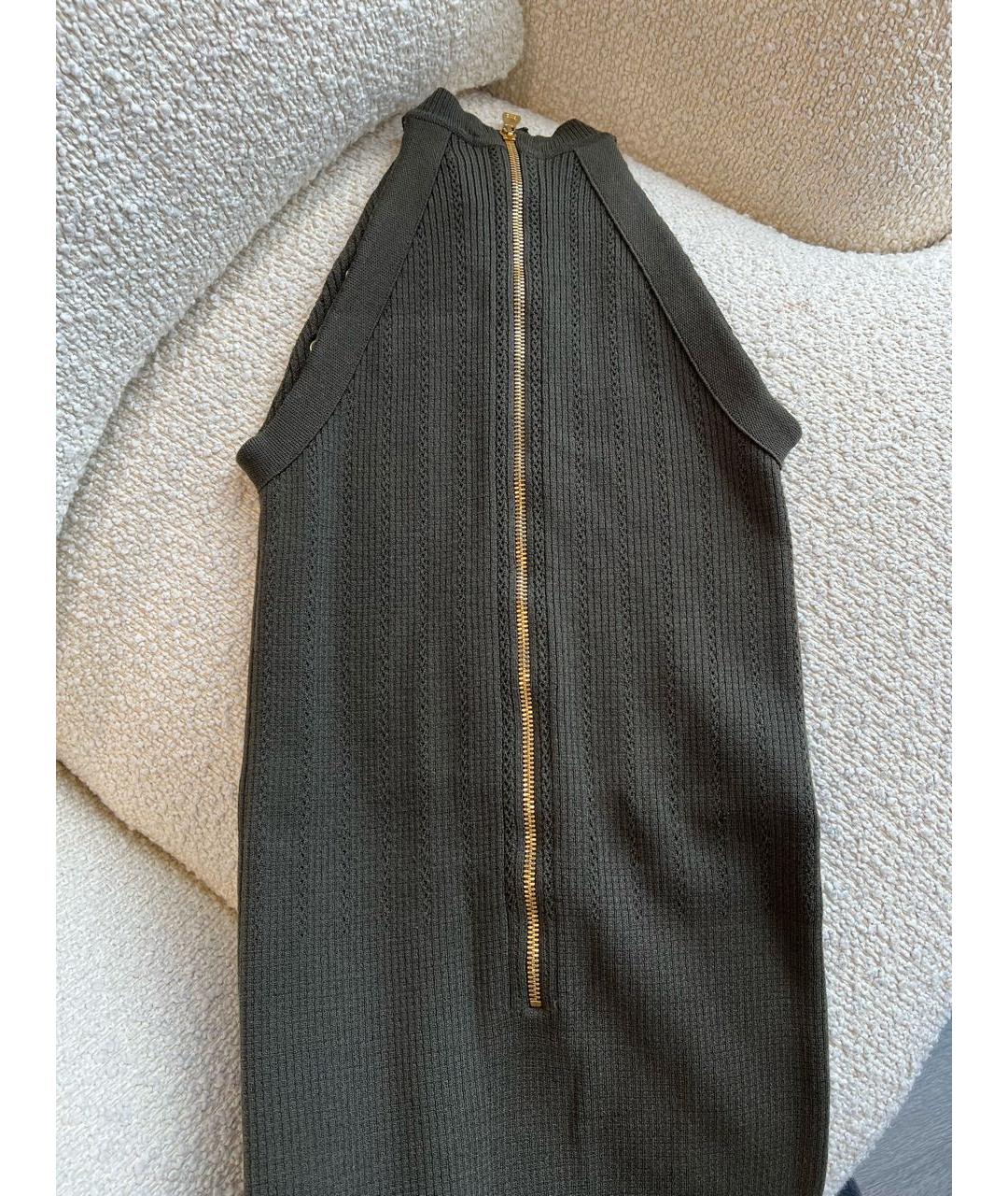 BALMAIN Хаки хлопко-эластановое повседневное платье, фото 2