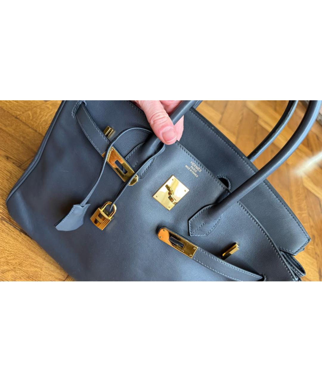 HERMES Антрацитовая кожаная сумка с короткими ручками, фото 5