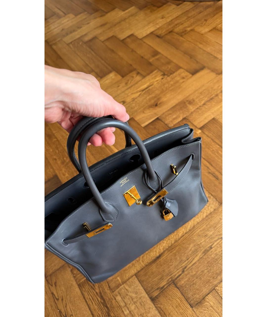 HERMES Антрацитовая кожаная сумка с короткими ручками, фото 3