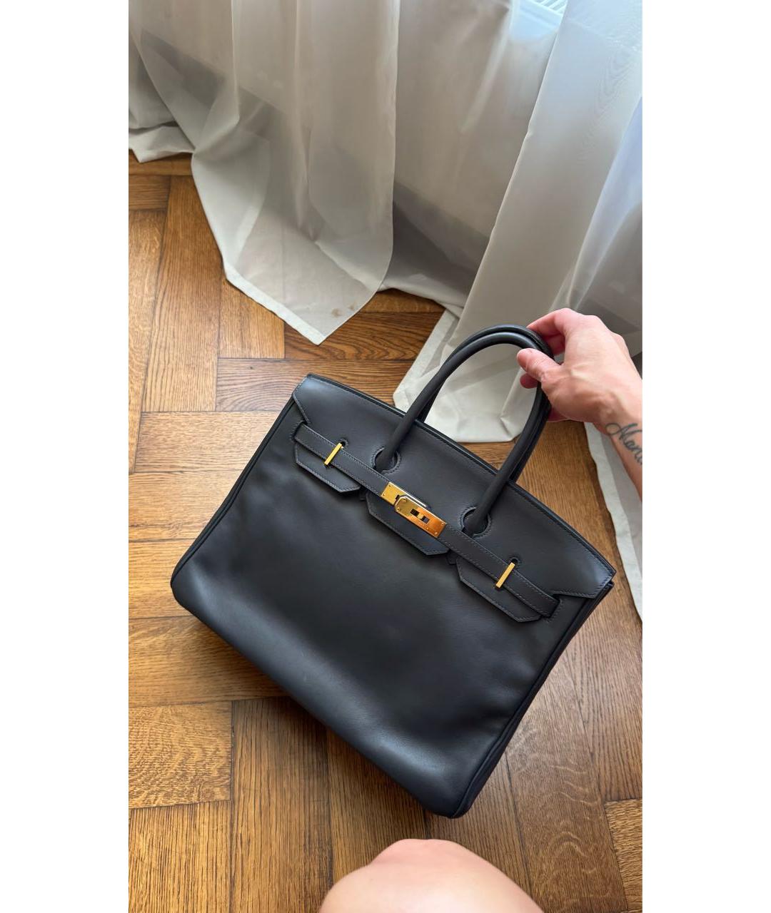 HERMES Антрацитовая кожаная сумка с короткими ручками, фото 9