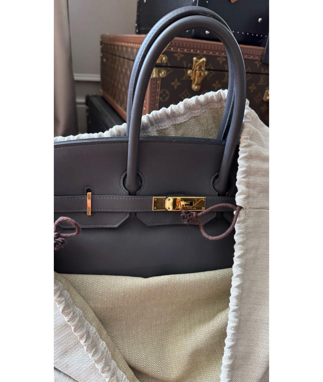 HERMES Антрацитовая кожаная сумка с короткими ручками, фото 4