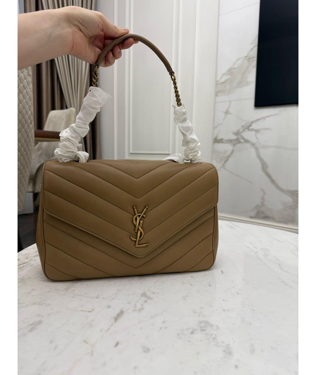 SAINT LAURENT Бежевая кожаная сумка через плечо, фото 2