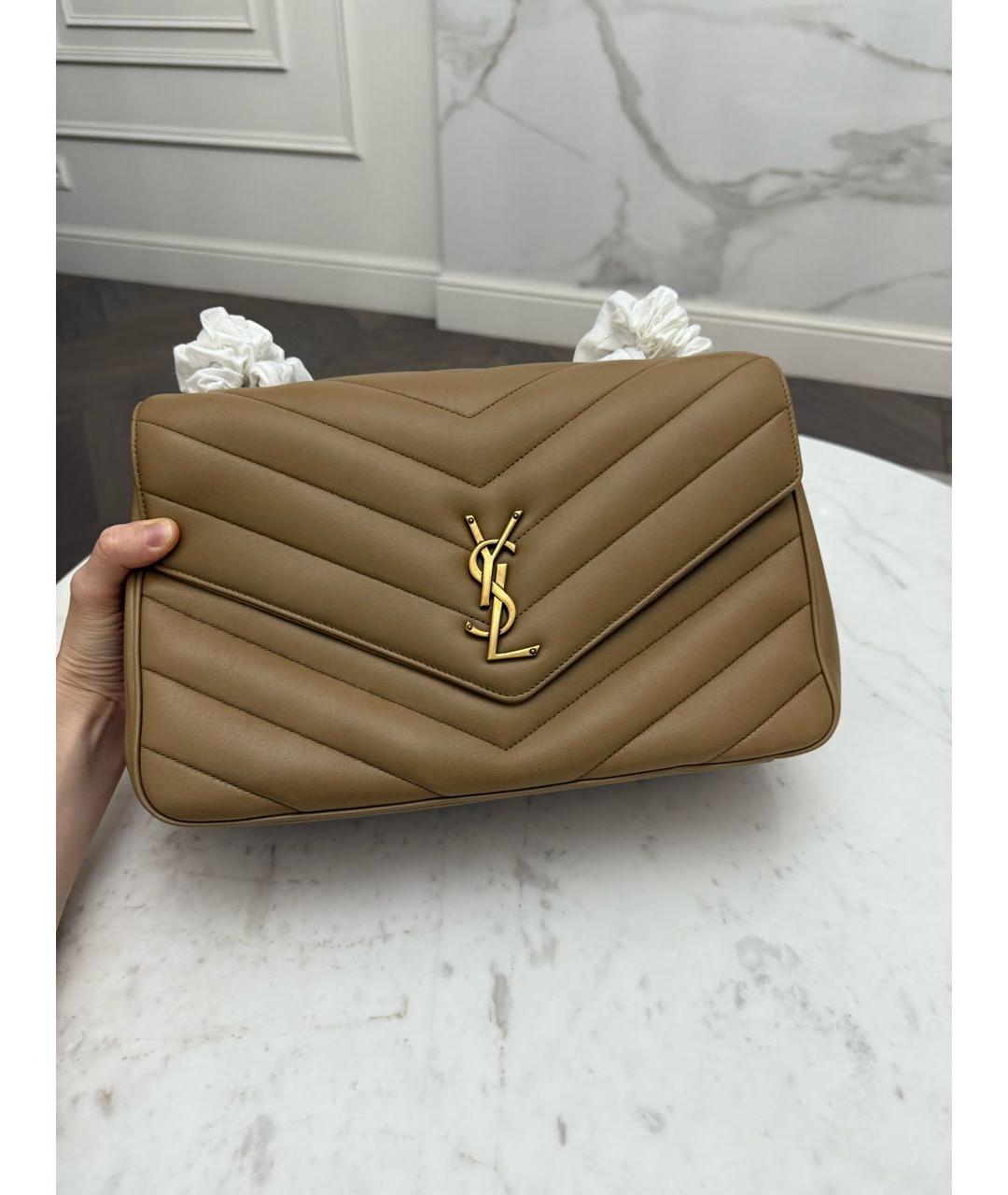 SAINT LAURENT Бежевая кожаная сумка через плечо, фото 3