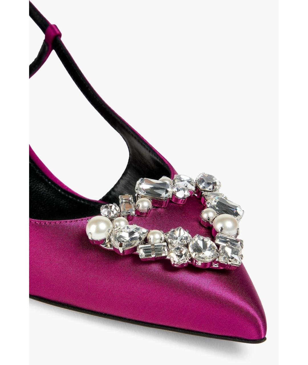 SERGIO ROSSI Фуксия текстильные лодочки на низком каблуке, фото 3