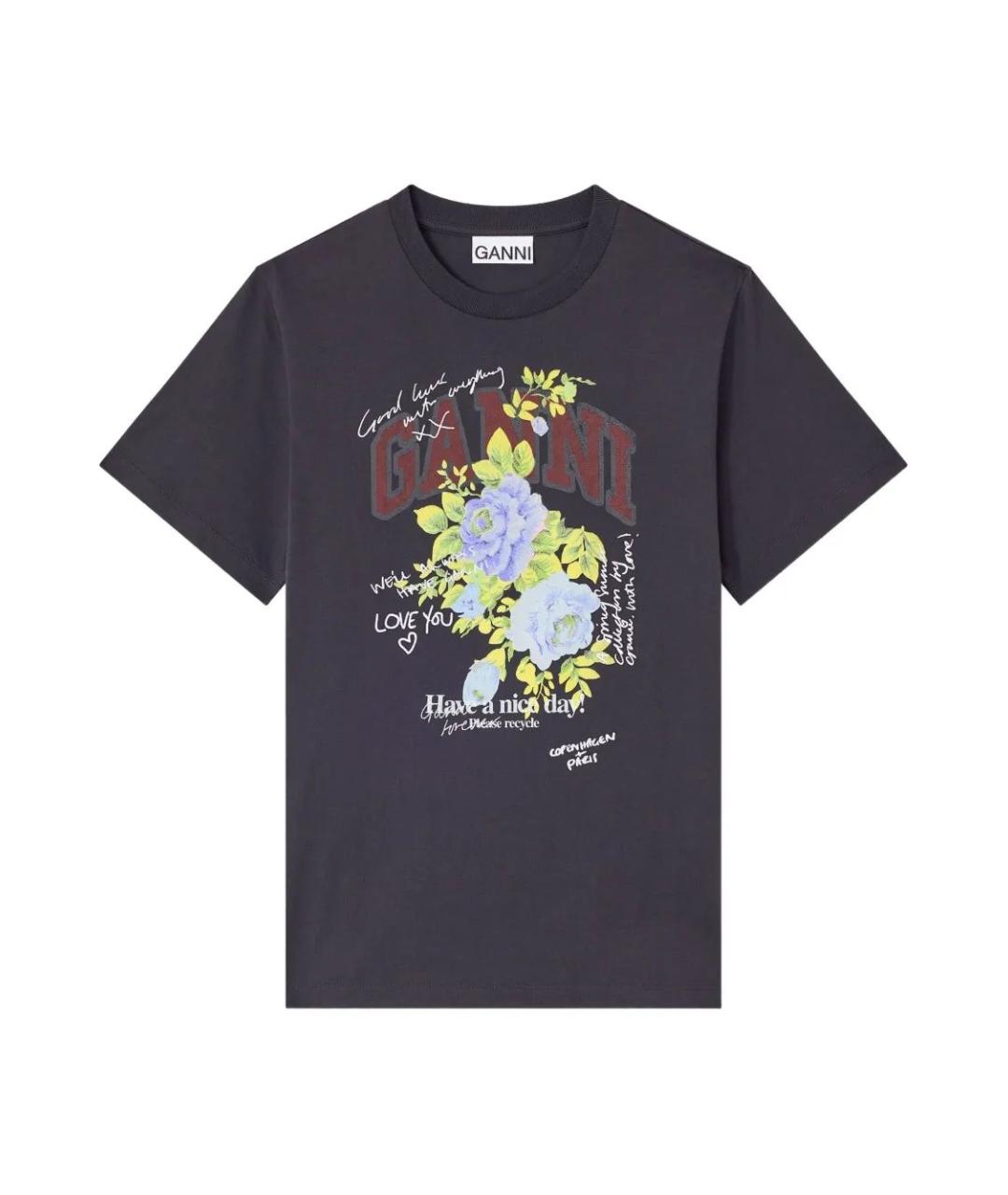 GANNI Черная хлопковая футболка, фото 1