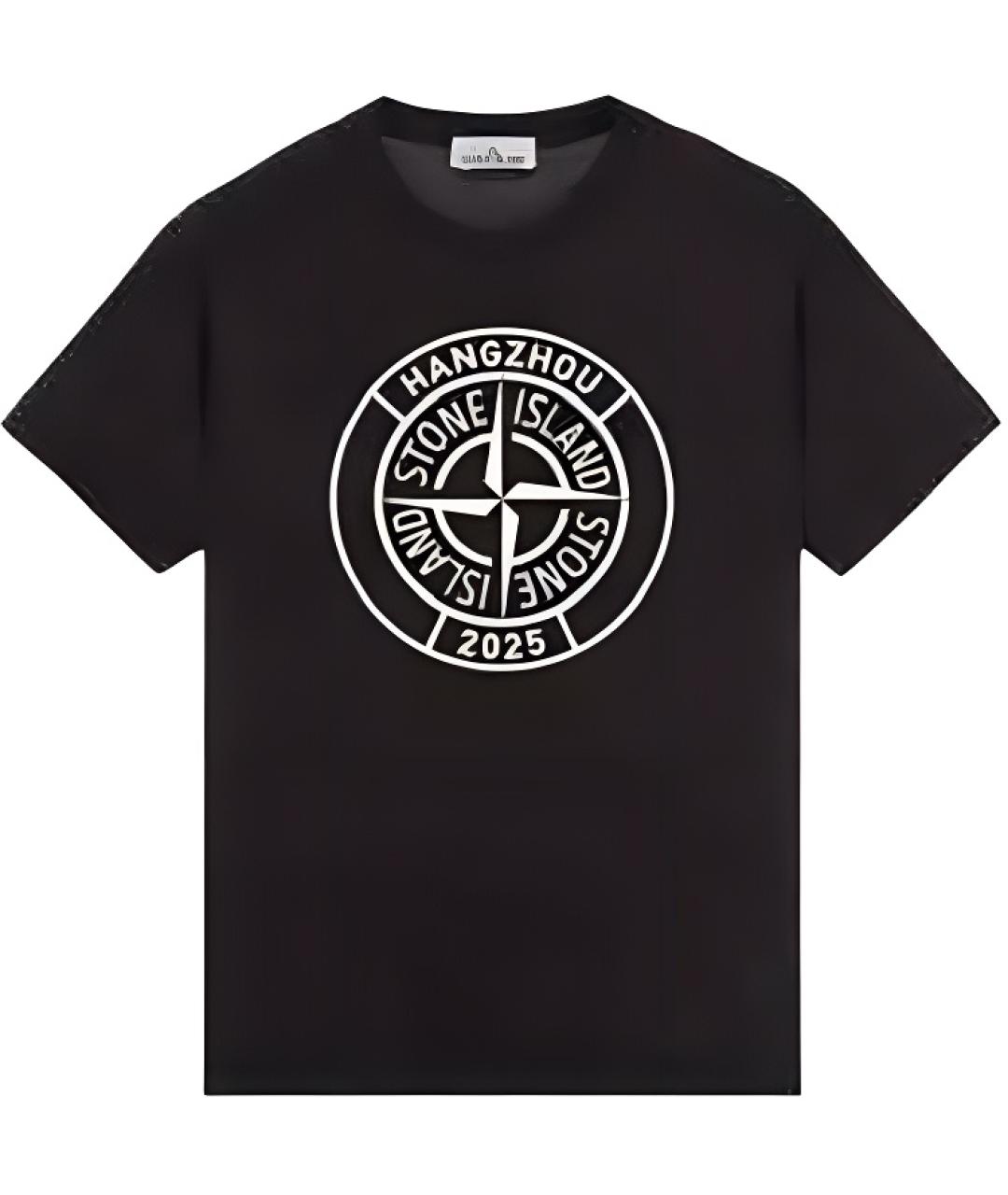 STONE ISLAND Черная хлопковая футболка, фото 1