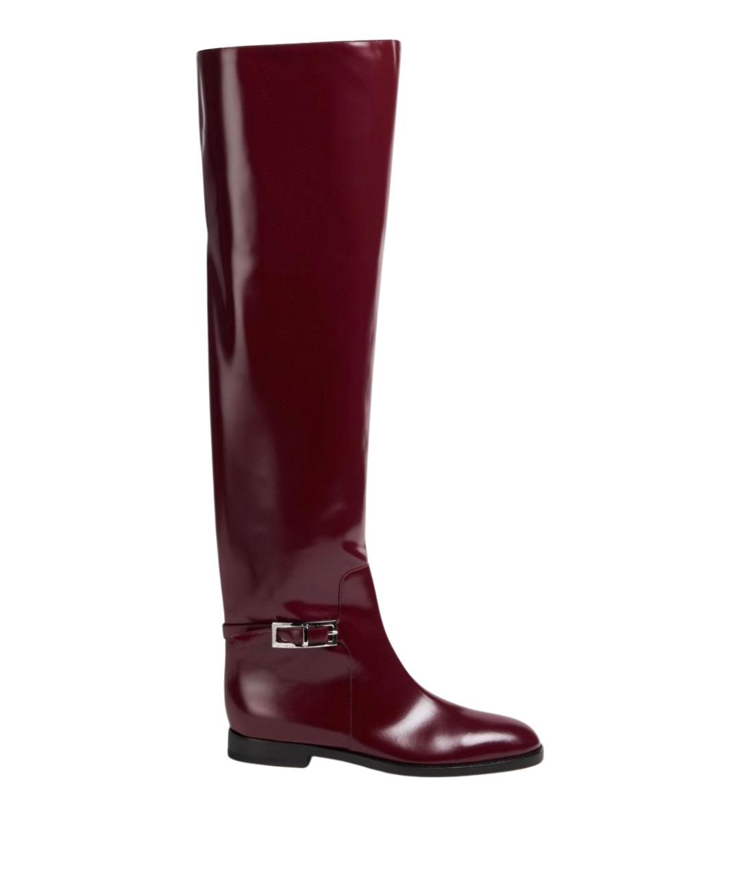 SERGIO ROSSI Бордовые кожаные ботфорты, фото 1