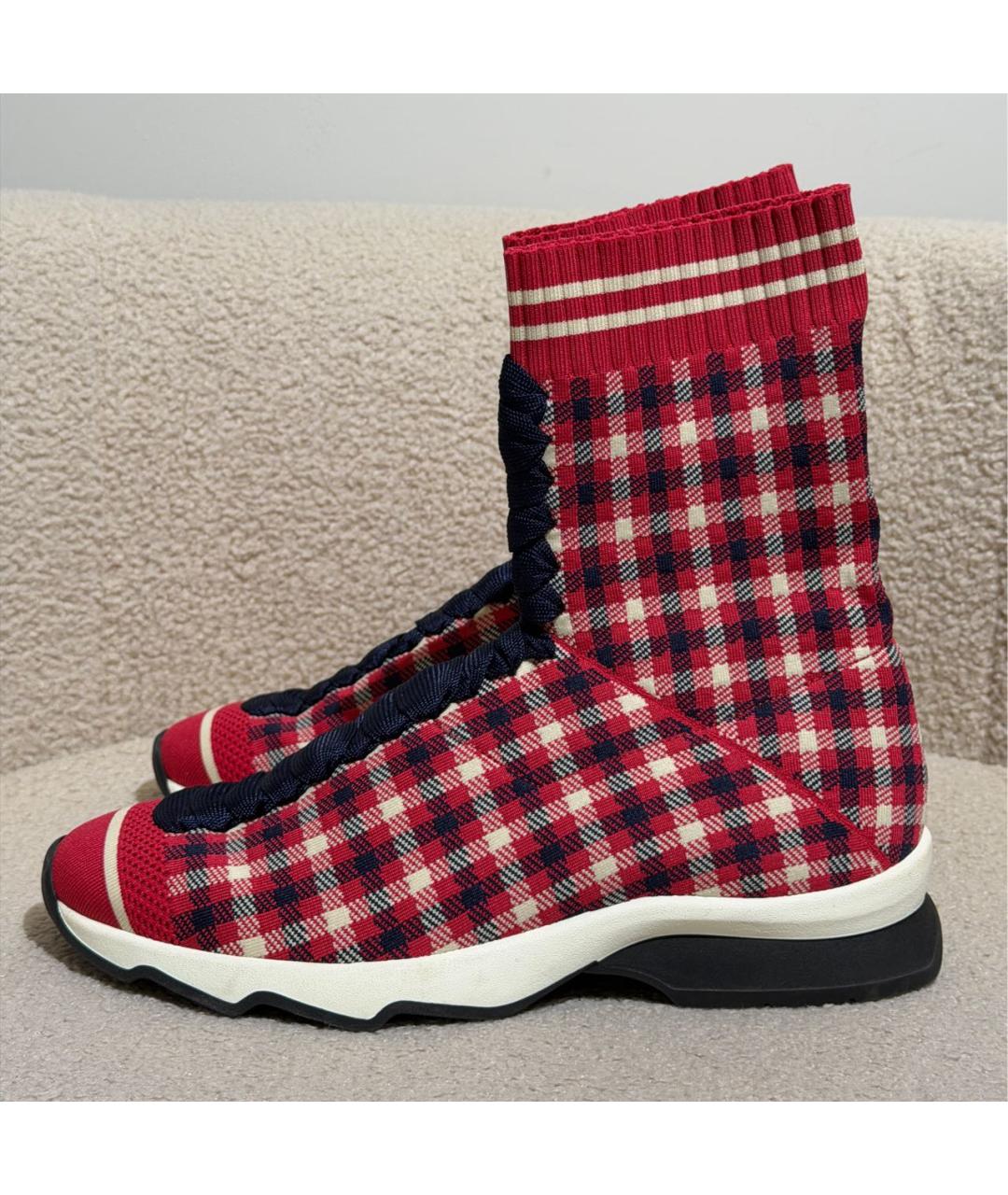 FENDI Красные текстильные кроссовки, фото 6