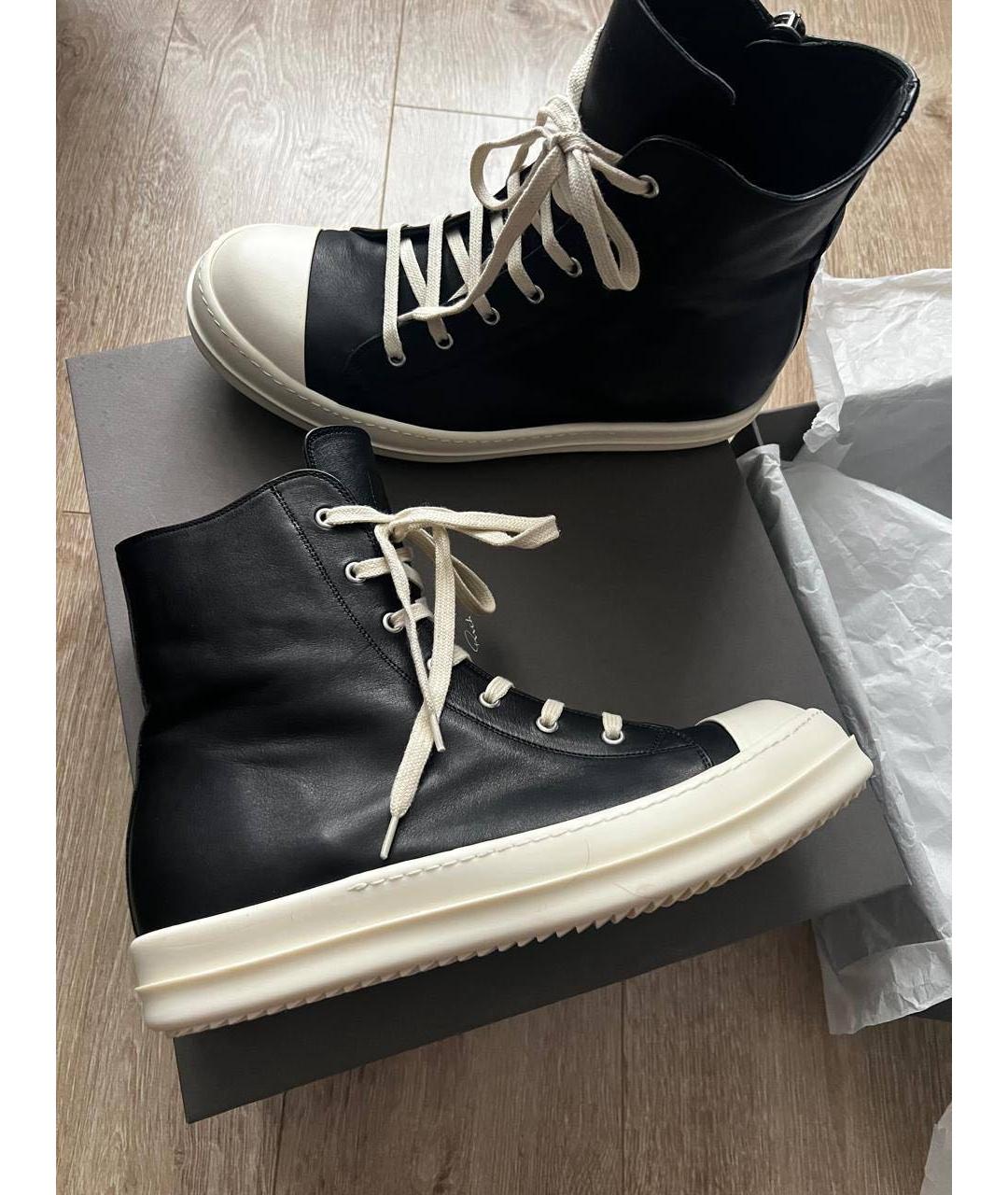 RICK OWENS Черные кожаные высокие кроссовки / кеды, фото 9