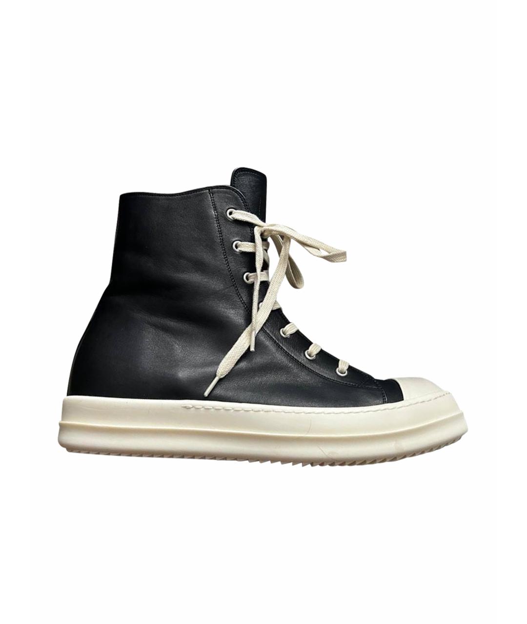 RICK OWENS Черные кожаные высокие кроссовки / кеды, фото 1