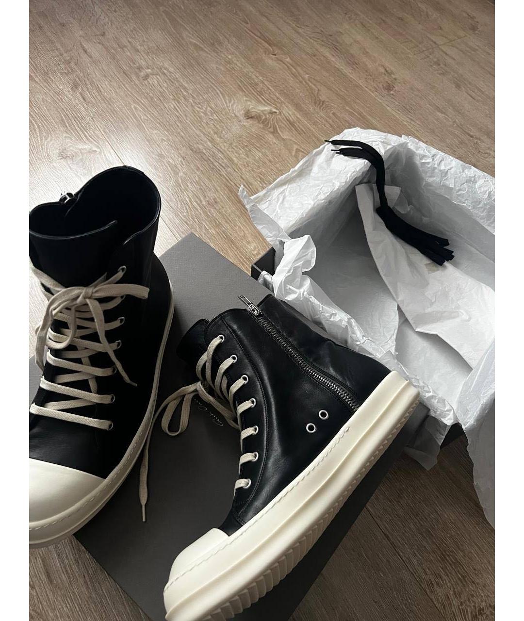 RICK OWENS Черные кожаные высокие кроссовки / кеды, фото 5