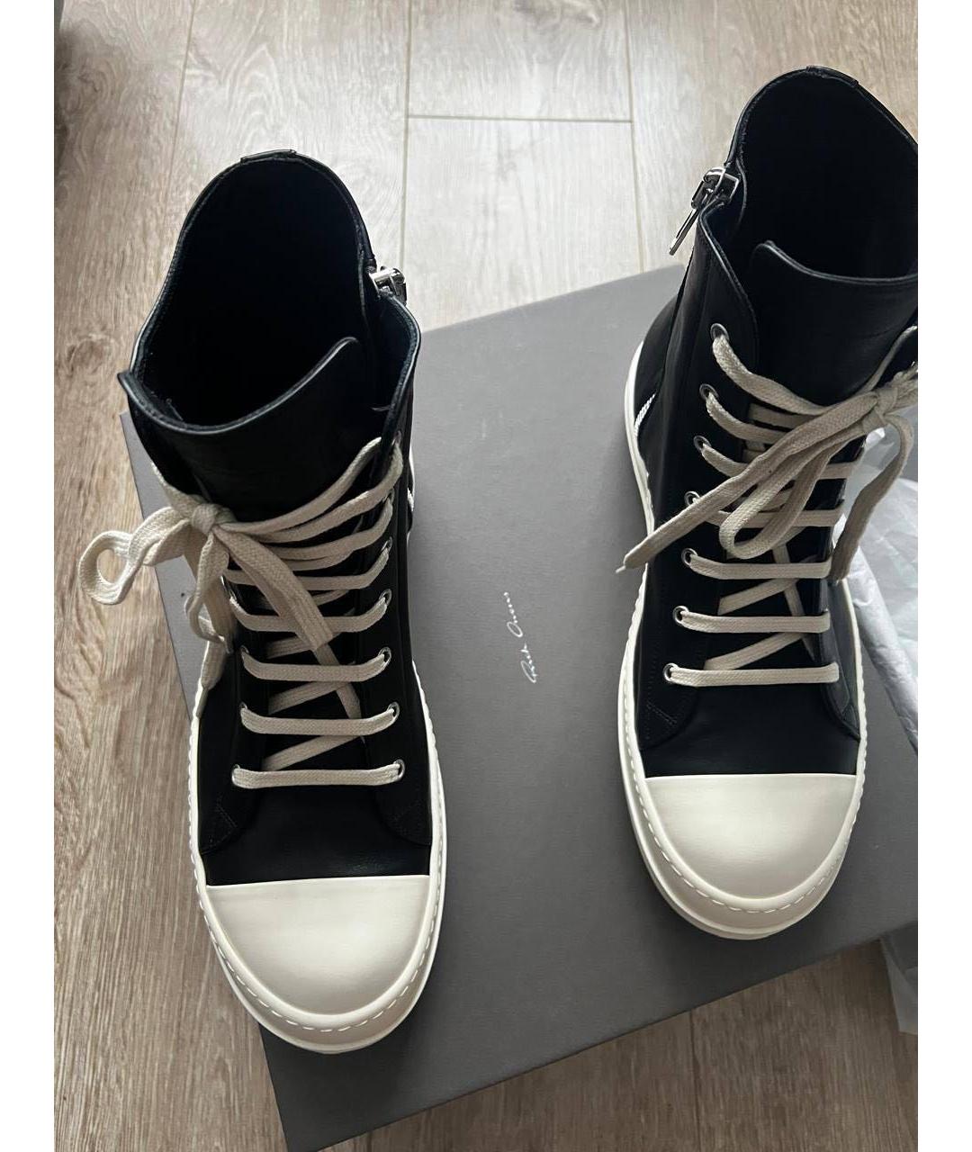 RICK OWENS Черные кожаные высокие кроссовки / кеды, фото 2