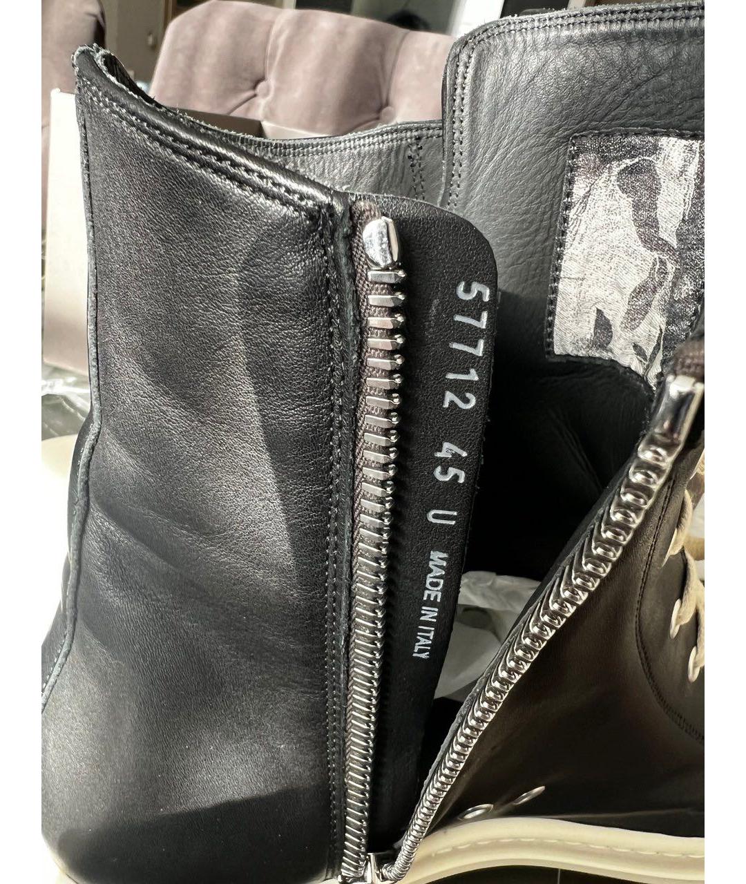 RICK OWENS Черные кожаные высокие кроссовки / кеды, фото 7