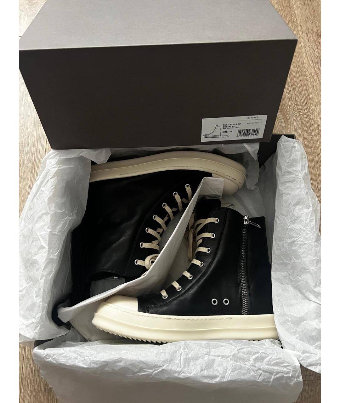 RICK OWENS Черные кожаные высокие кроссовки / кеды, фото 3