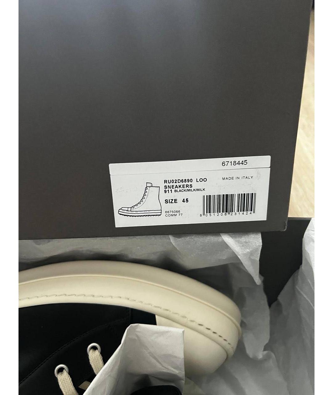 RICK OWENS Черные кожаные высокие кроссовки / кеды, фото 6