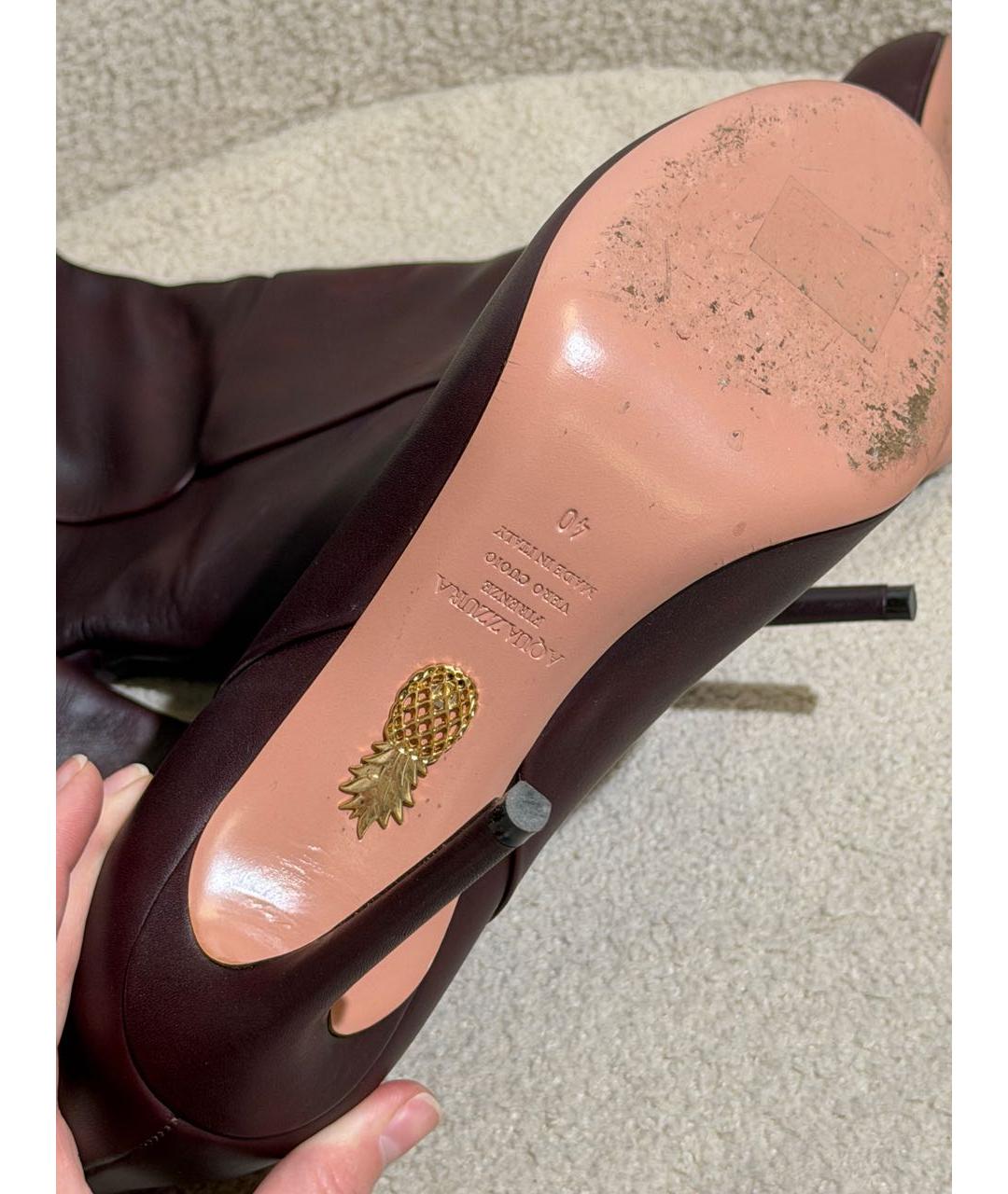 AQUAZZURA Бордовые кожаные сапоги, фото 6