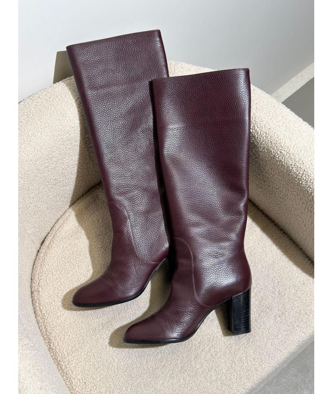 SERGIO ROSSI Бордовые кожаные сапоги, фото 2