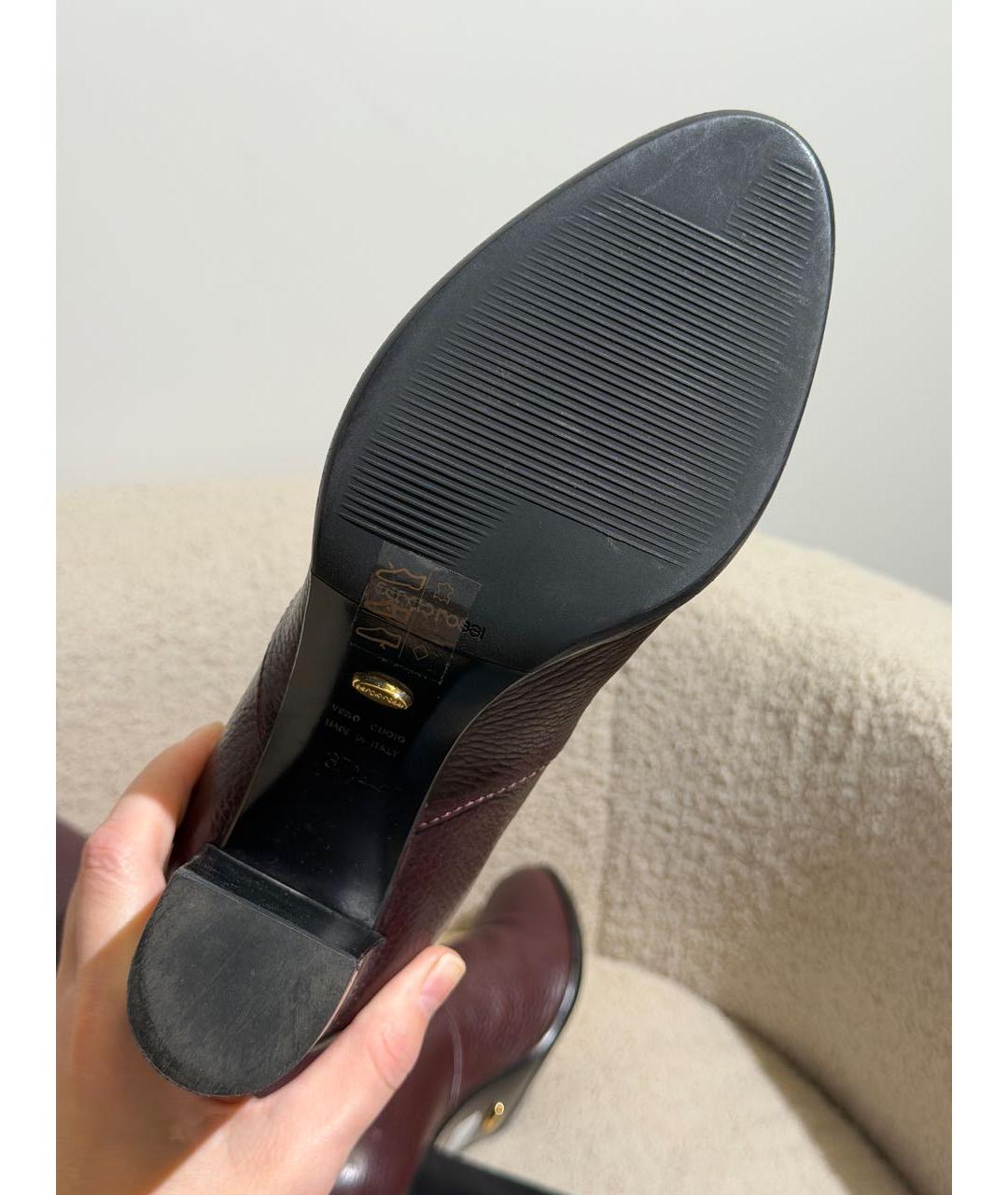 SERGIO ROSSI Бордовые кожаные сапоги, фото 6