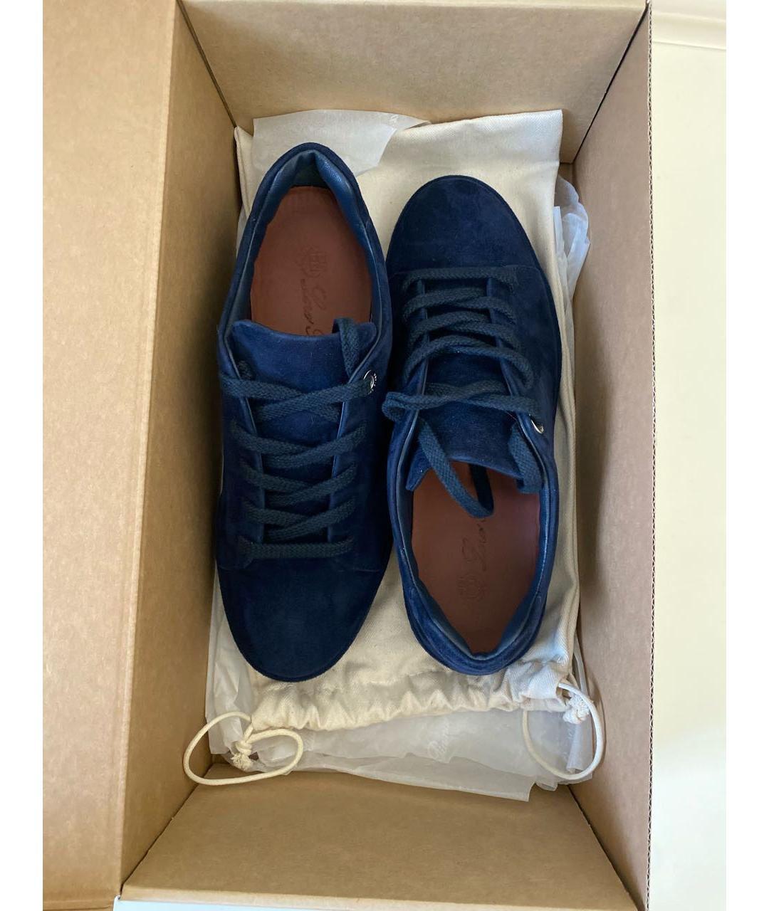 LORO PIANA Темно-синие замшевые кеды, фото 4