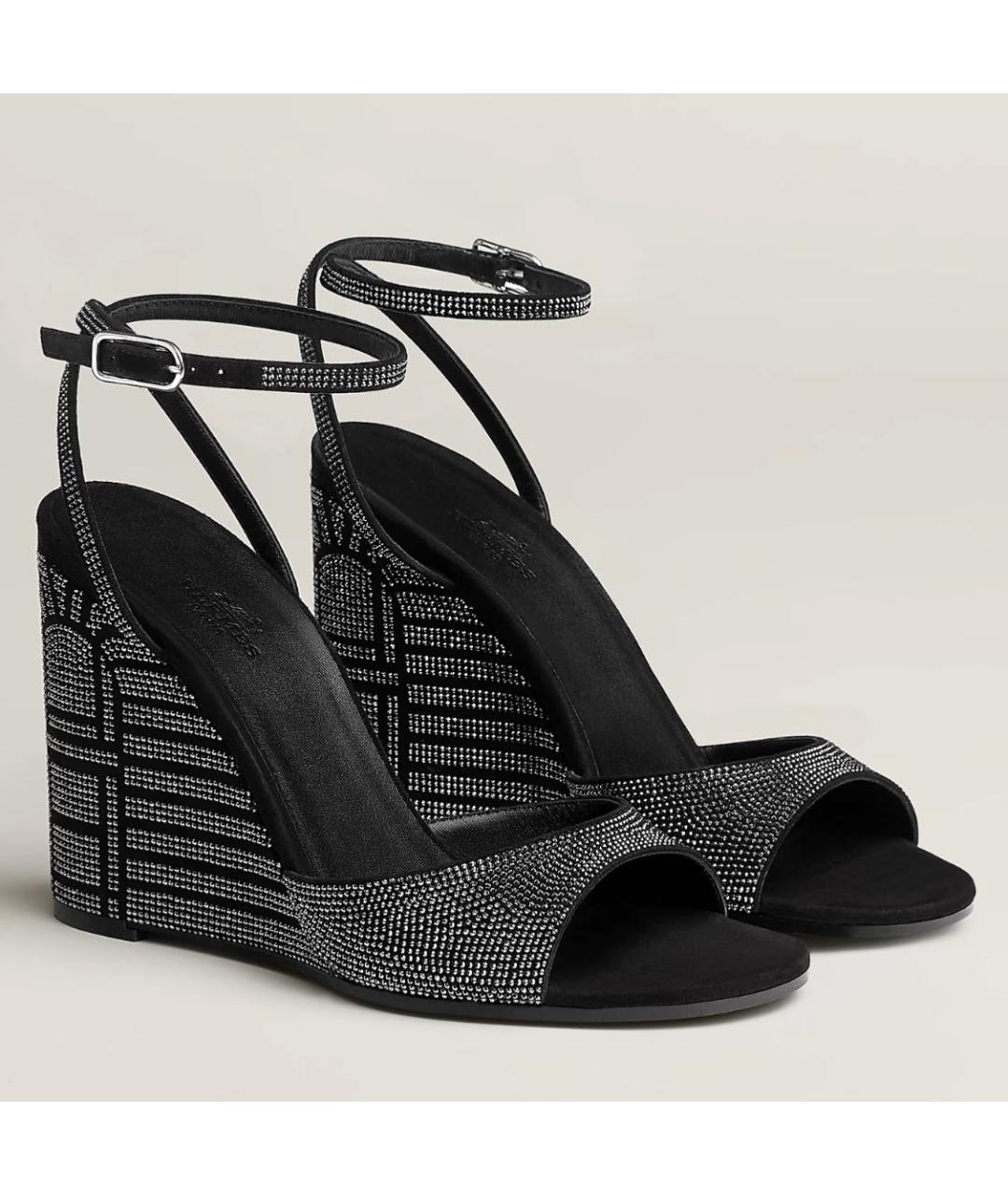 HERMES Черные кожаные босоножки, фото 2