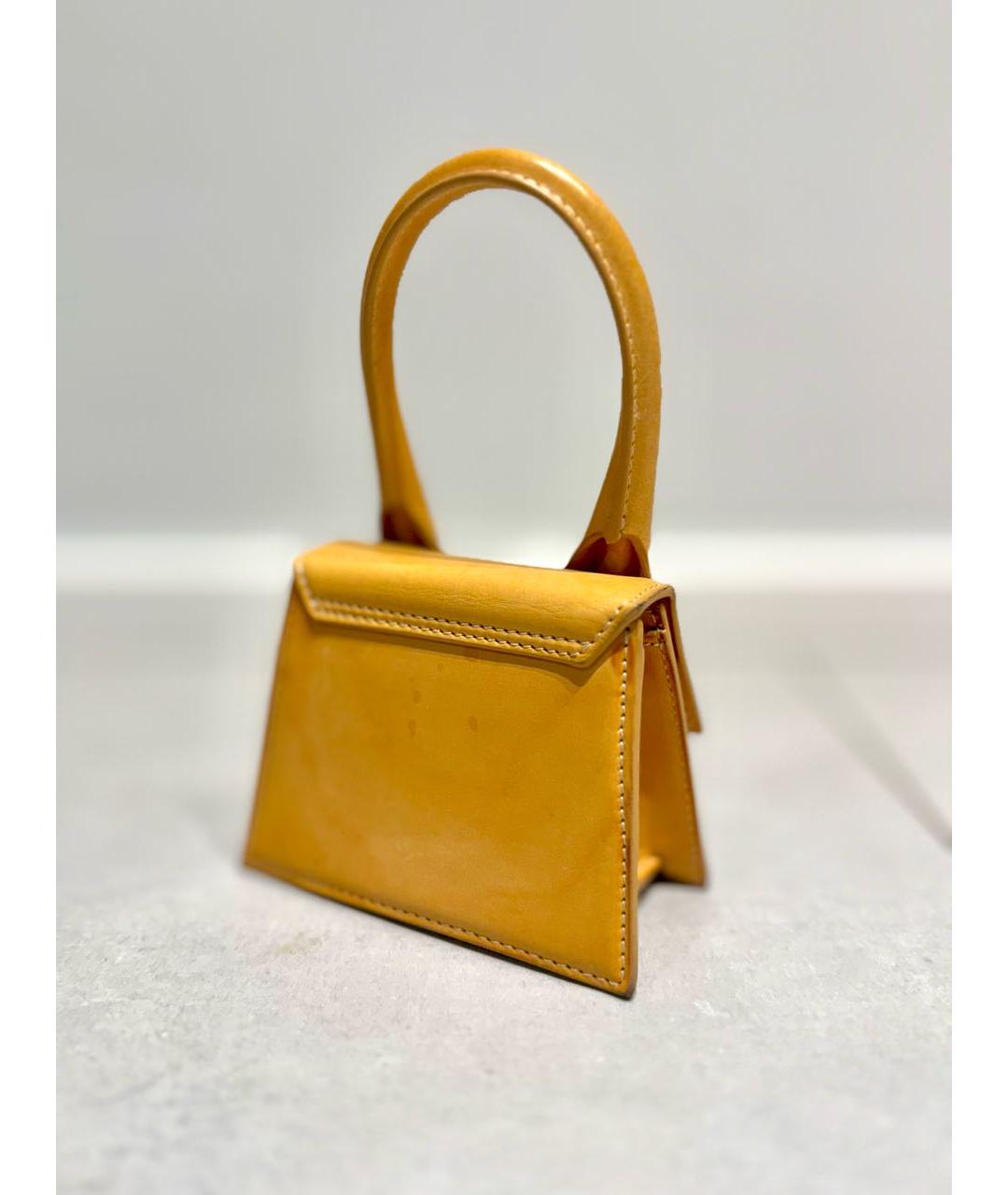 JACQUEMUS Желтая кожаная сумка с короткими ручками, фото 3