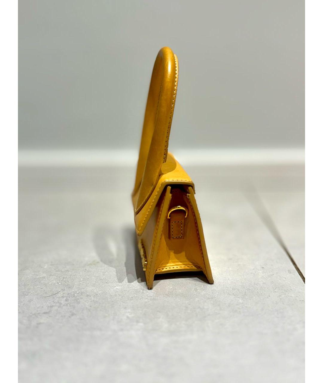 JACQUEMUS Желтая кожаная сумка с короткими ручками, фото 5