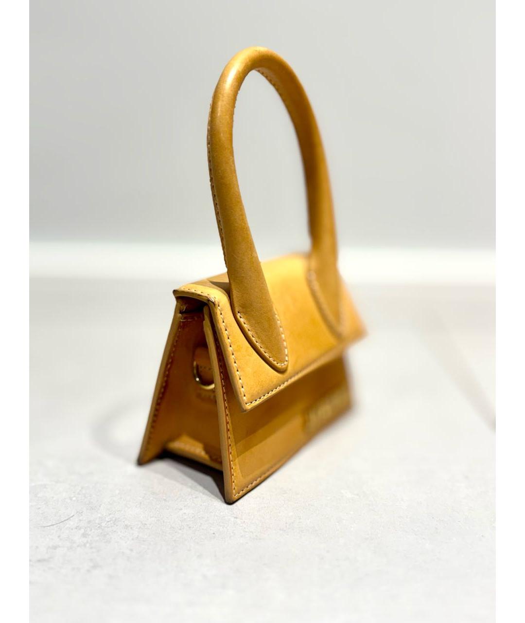 JACQUEMUS Желтая кожаная сумка с короткими ручками, фото 2
