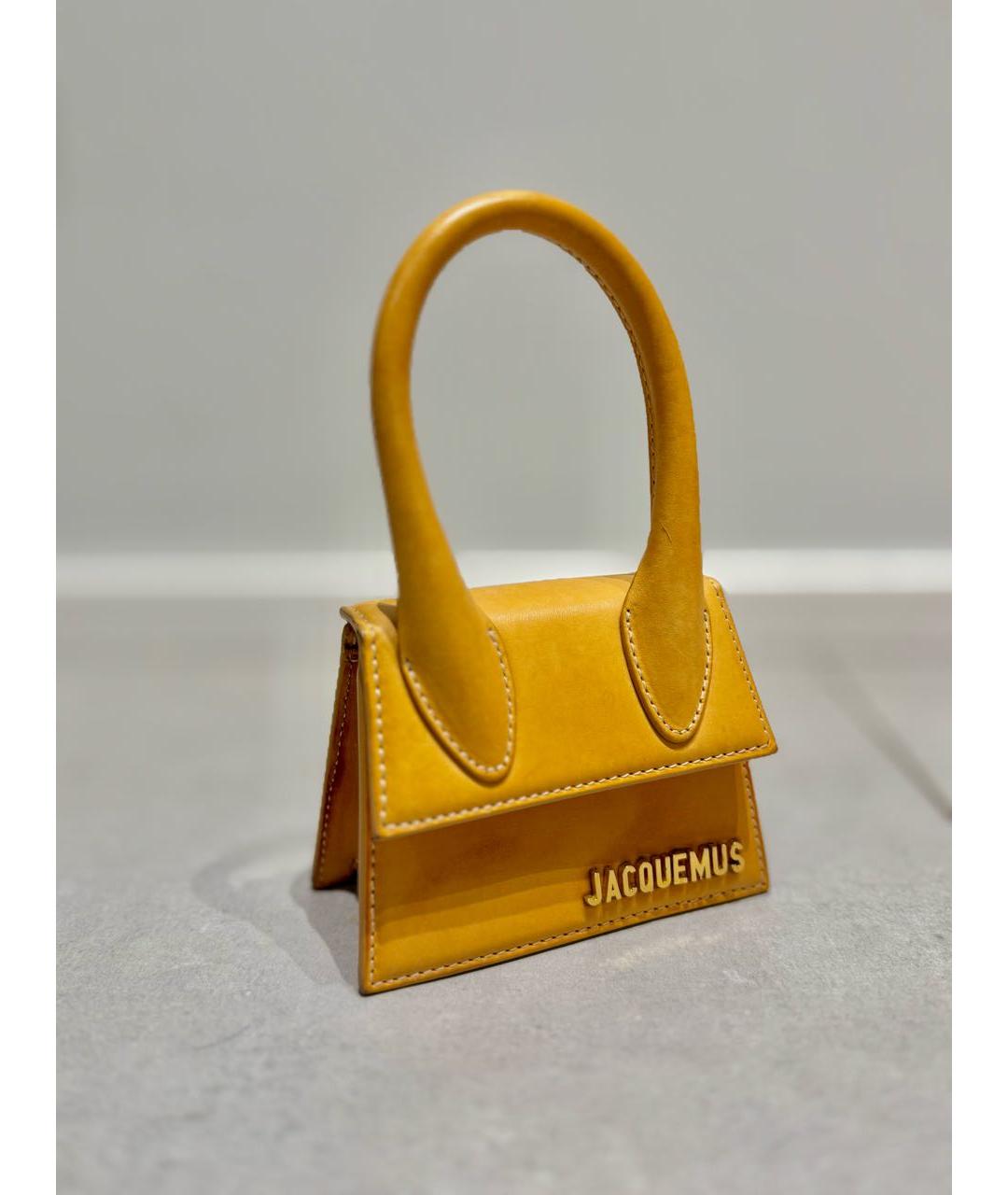 JACQUEMUS Желтая кожаная сумка с короткими ручками, фото 6
