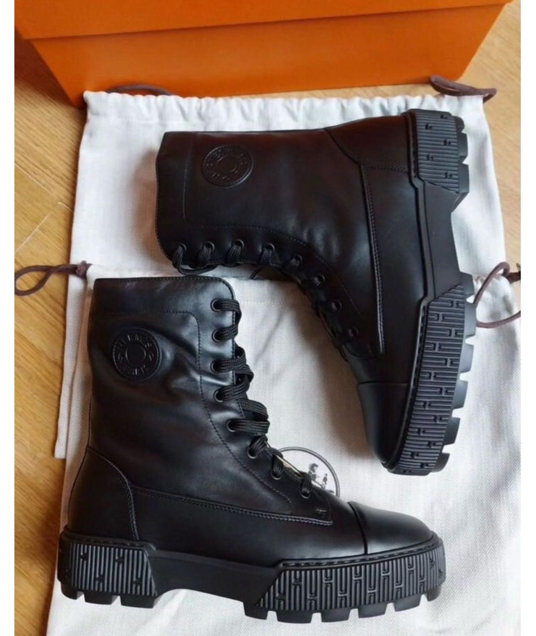 HERMES Черные кожаные ботинки, фото 4
