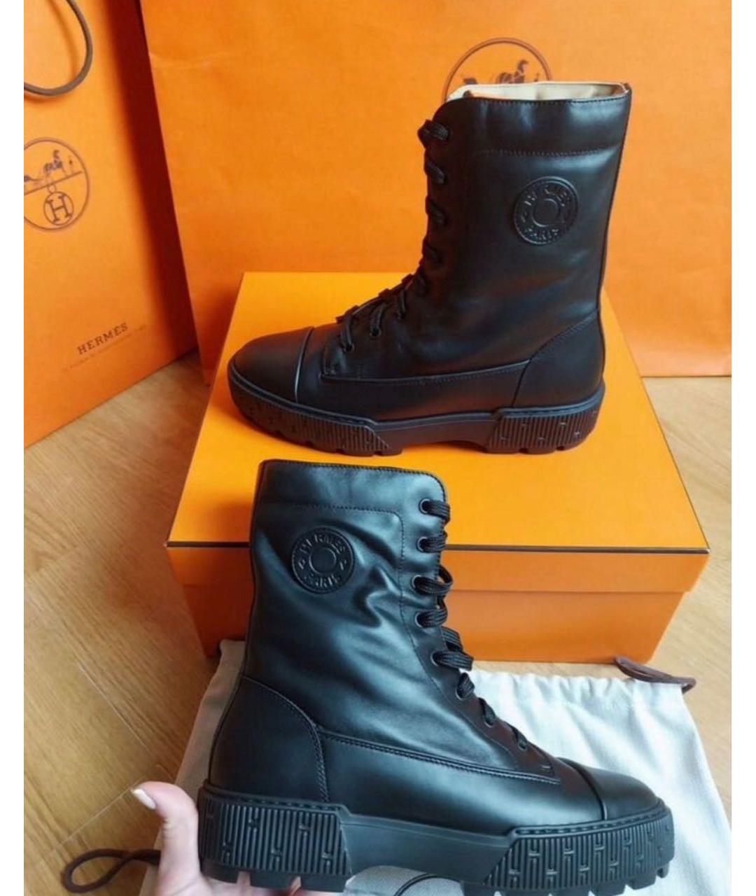 HERMES Черные кожаные ботинки, фото 5