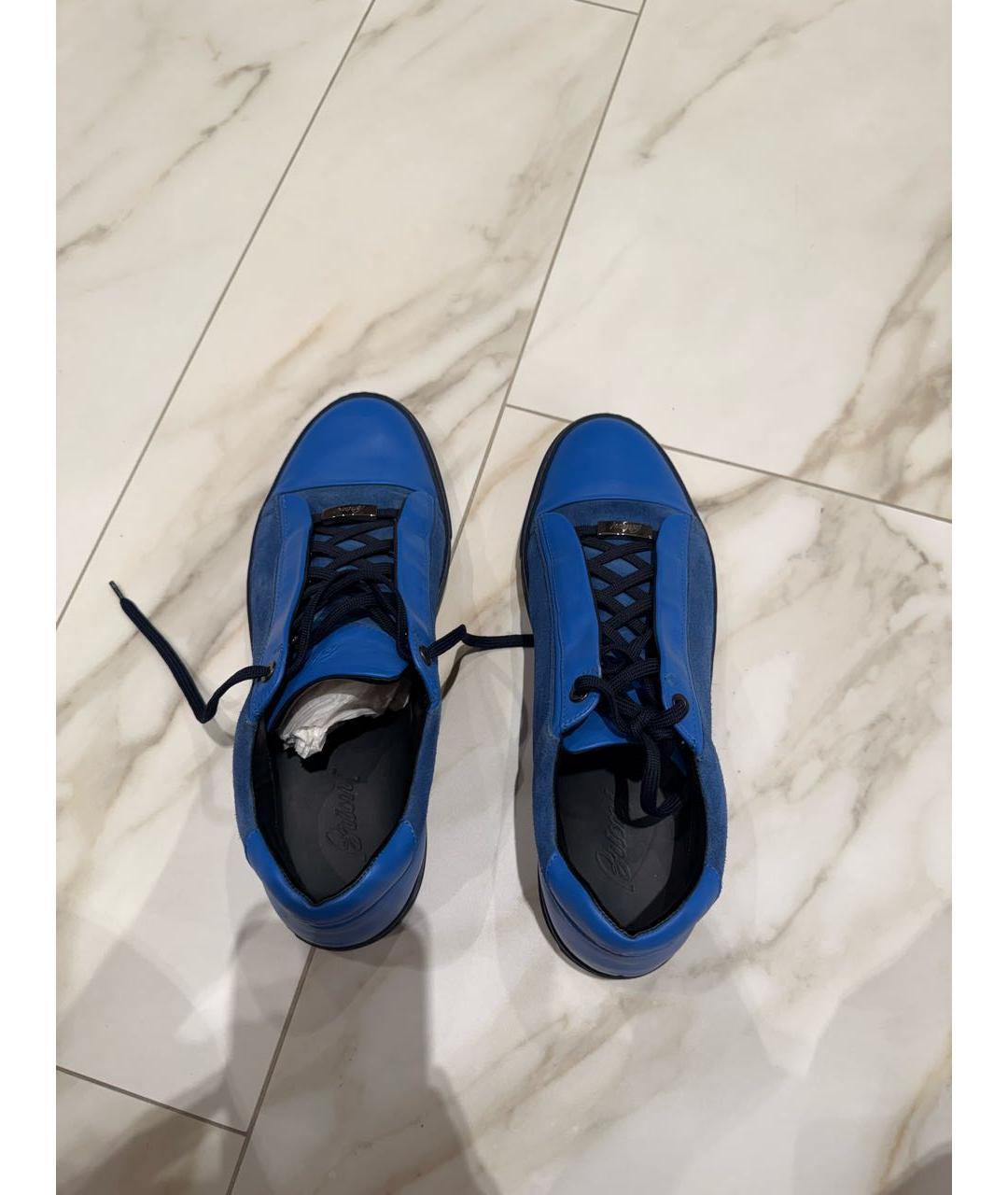 BRIONI Синие кожаные низкие кроссовки / кеды, фото 3