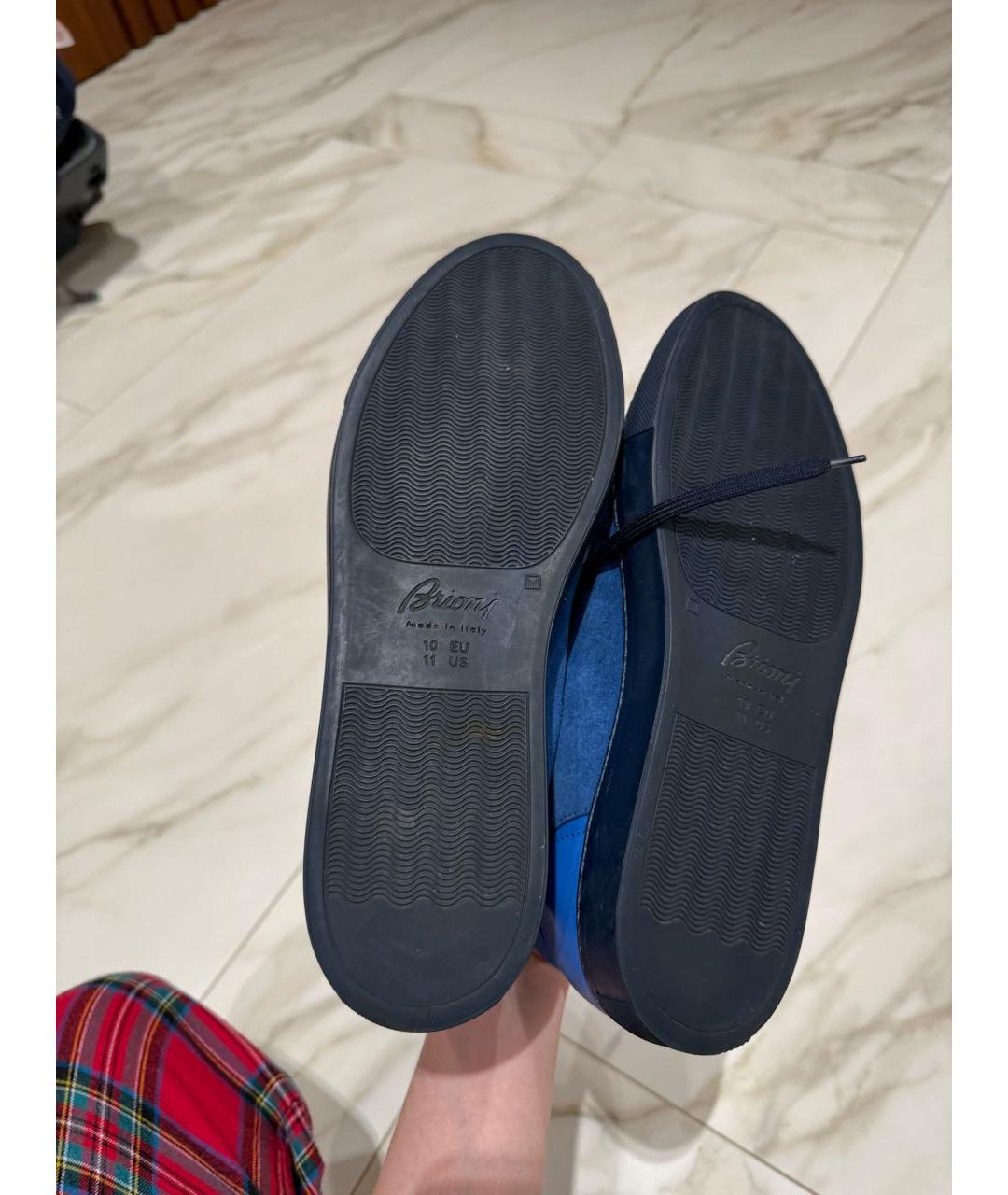 BRIONI Синие кожаные низкие кроссовки / кеды, фото 4