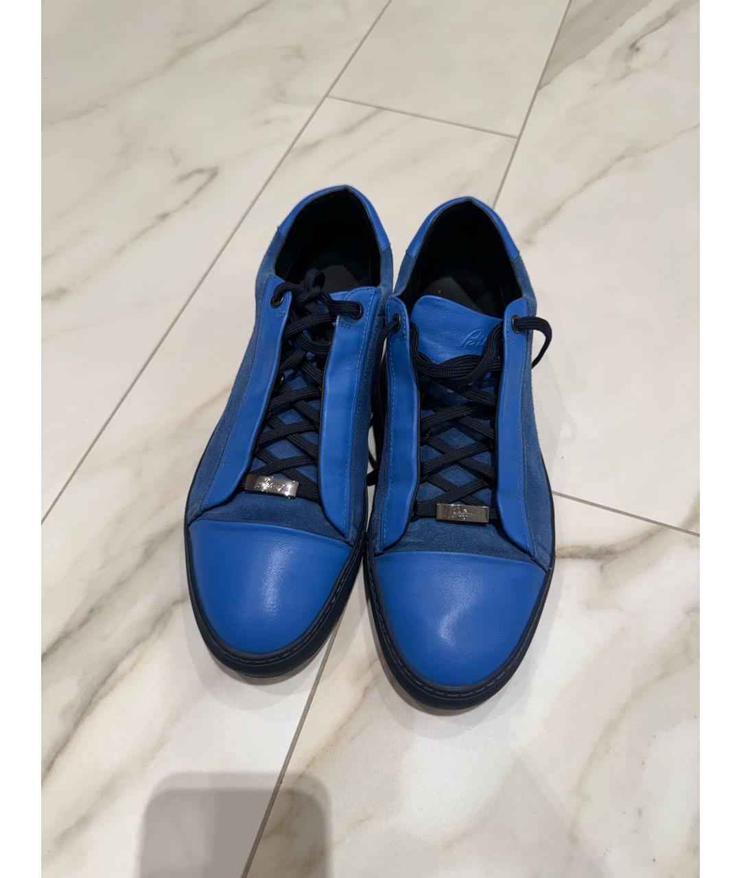 BRIONI Синие кожаные низкие кроссовки / кеды, фото 5