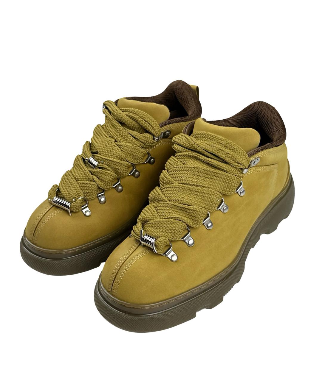 BURBERRY Бежевые кожаные низкие ботинки, фото 3