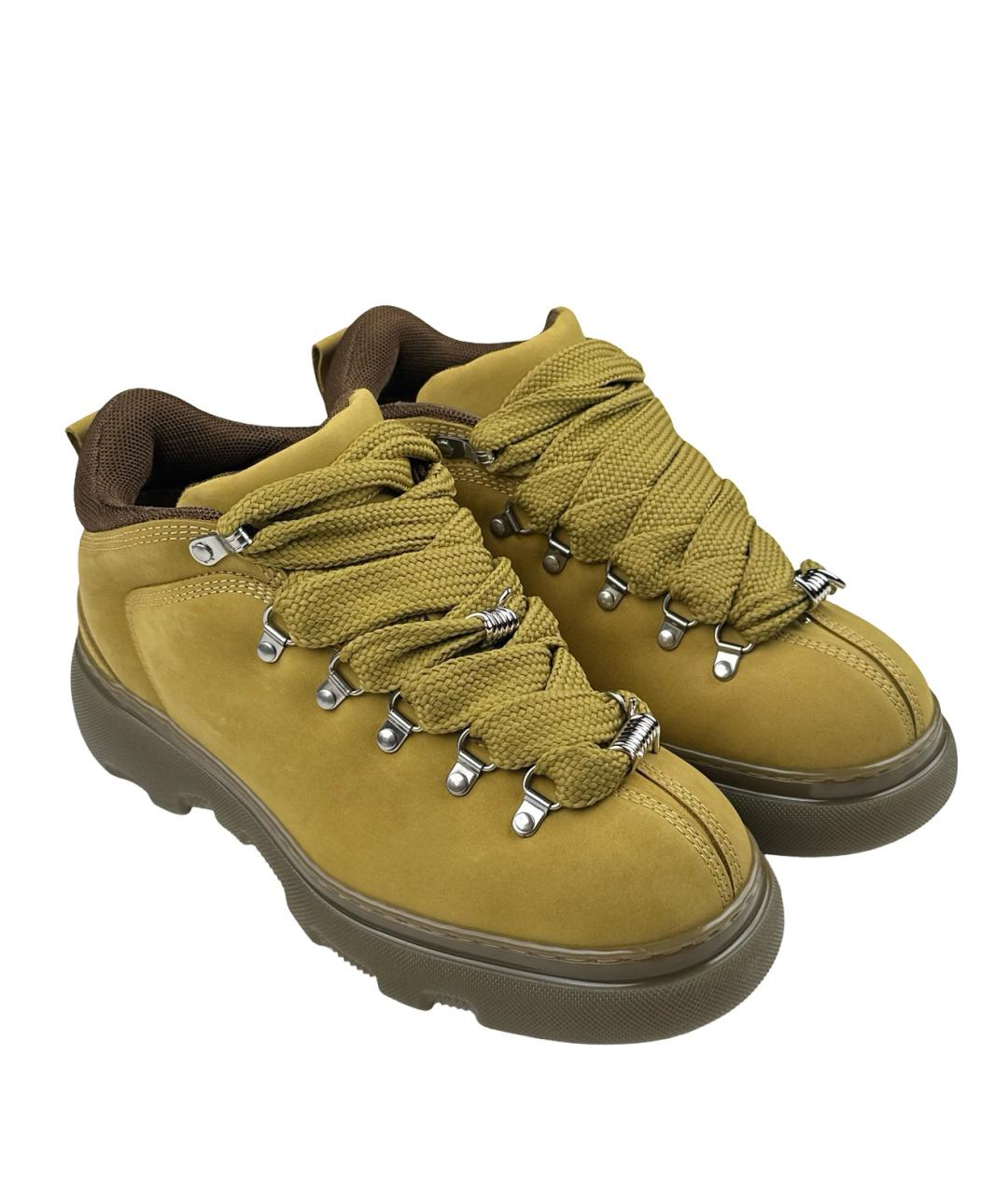 BURBERRY Бежевые кожаные низкие ботинки, фото 4