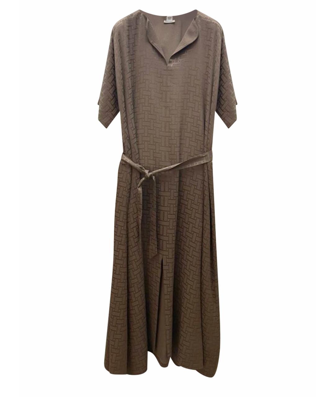 HERMES Бежевое шелковое повседневное платье, фото 1