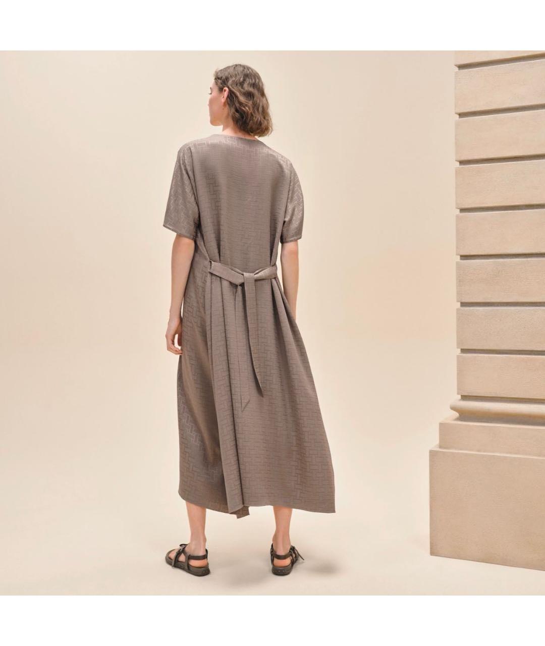 HERMES Бежевое шелковое повседневное платье, фото 3
