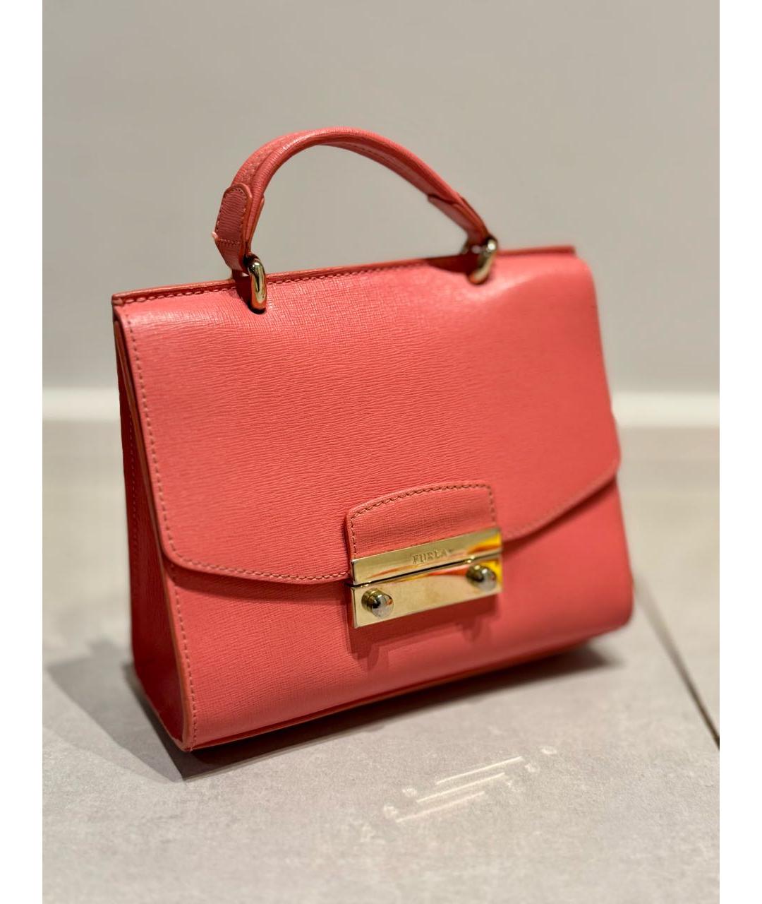FURLA Коралловая кожаная сумка с короткими ручками, фото 7