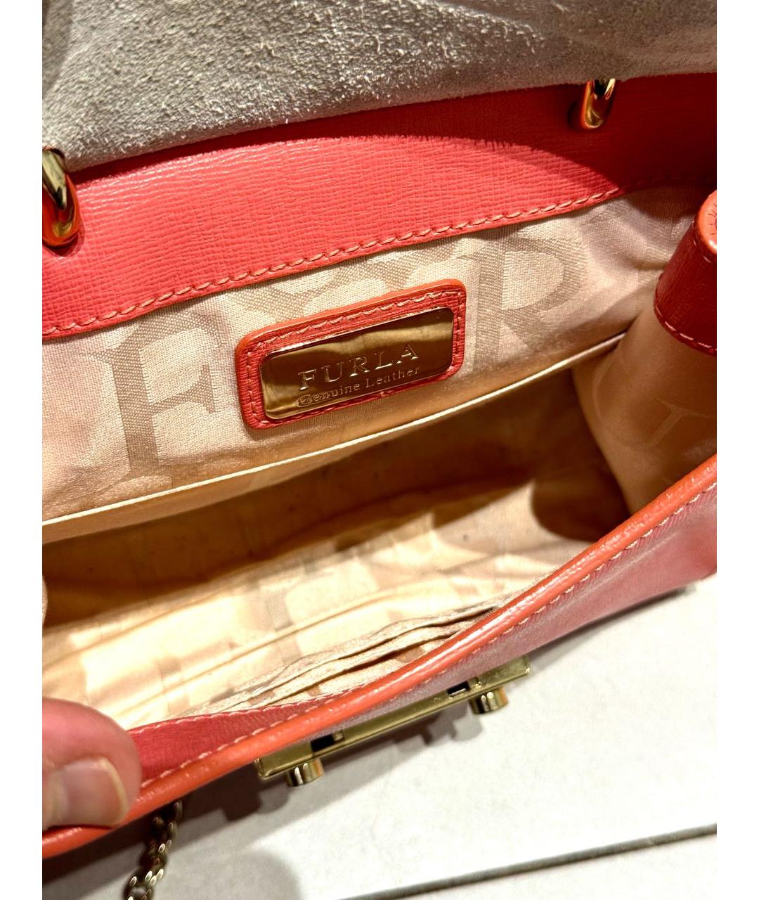 FURLA Коралловая кожаная сумка с короткими ручками, фото 4