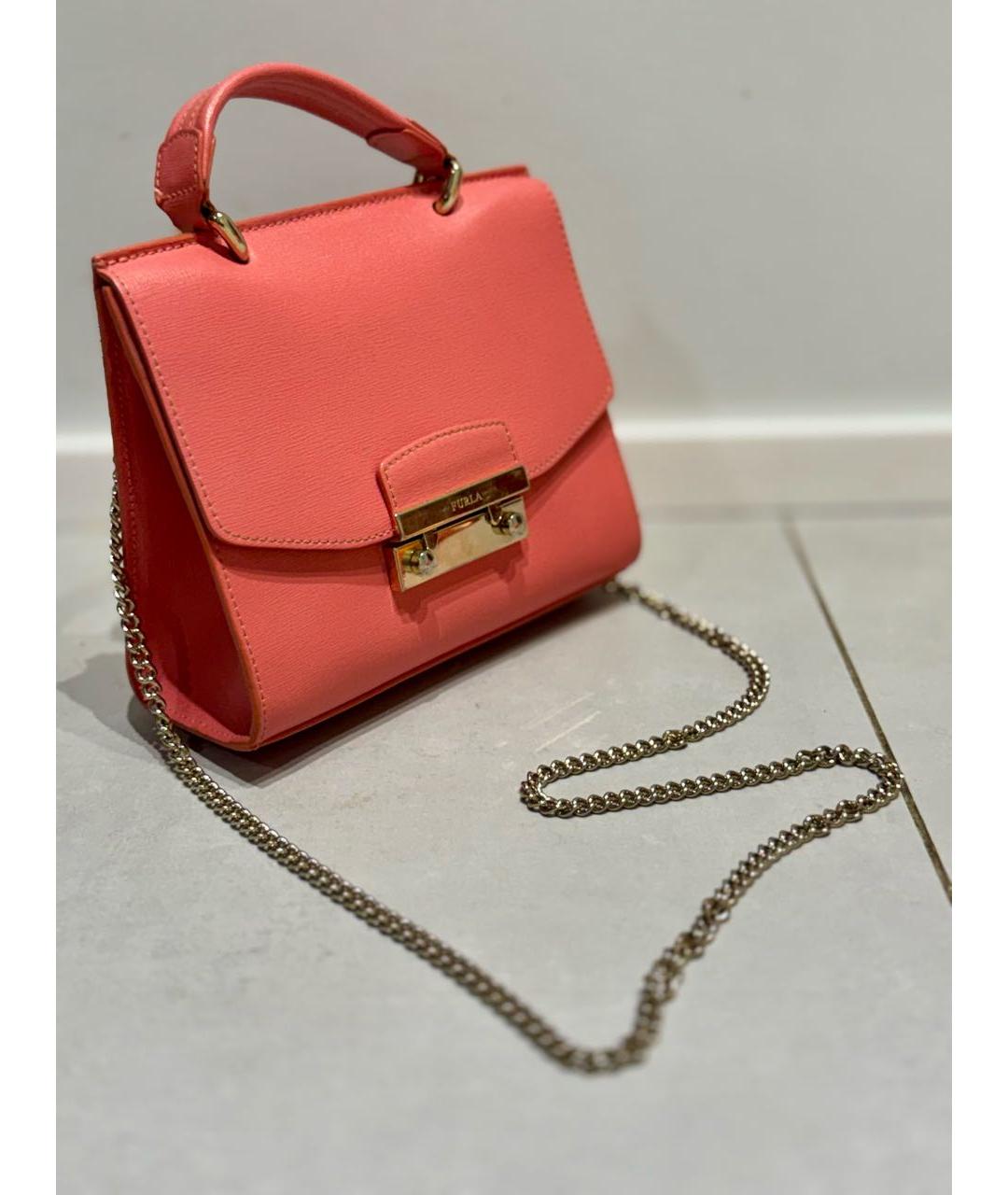 FURLA Коралловая кожаная сумка с короткими ручками, фото 2