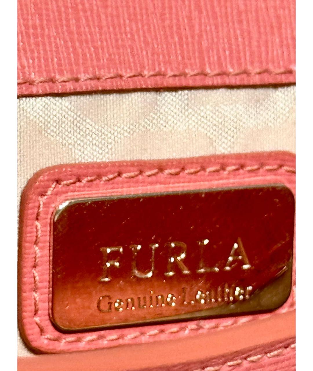 FURLA Коралловая кожаная сумка с короткими ручками, фото 6