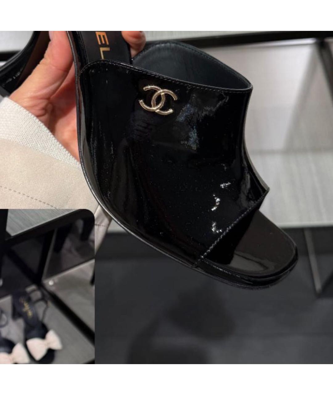CHANEL Черные мюли из лакированной кожи, фото 3