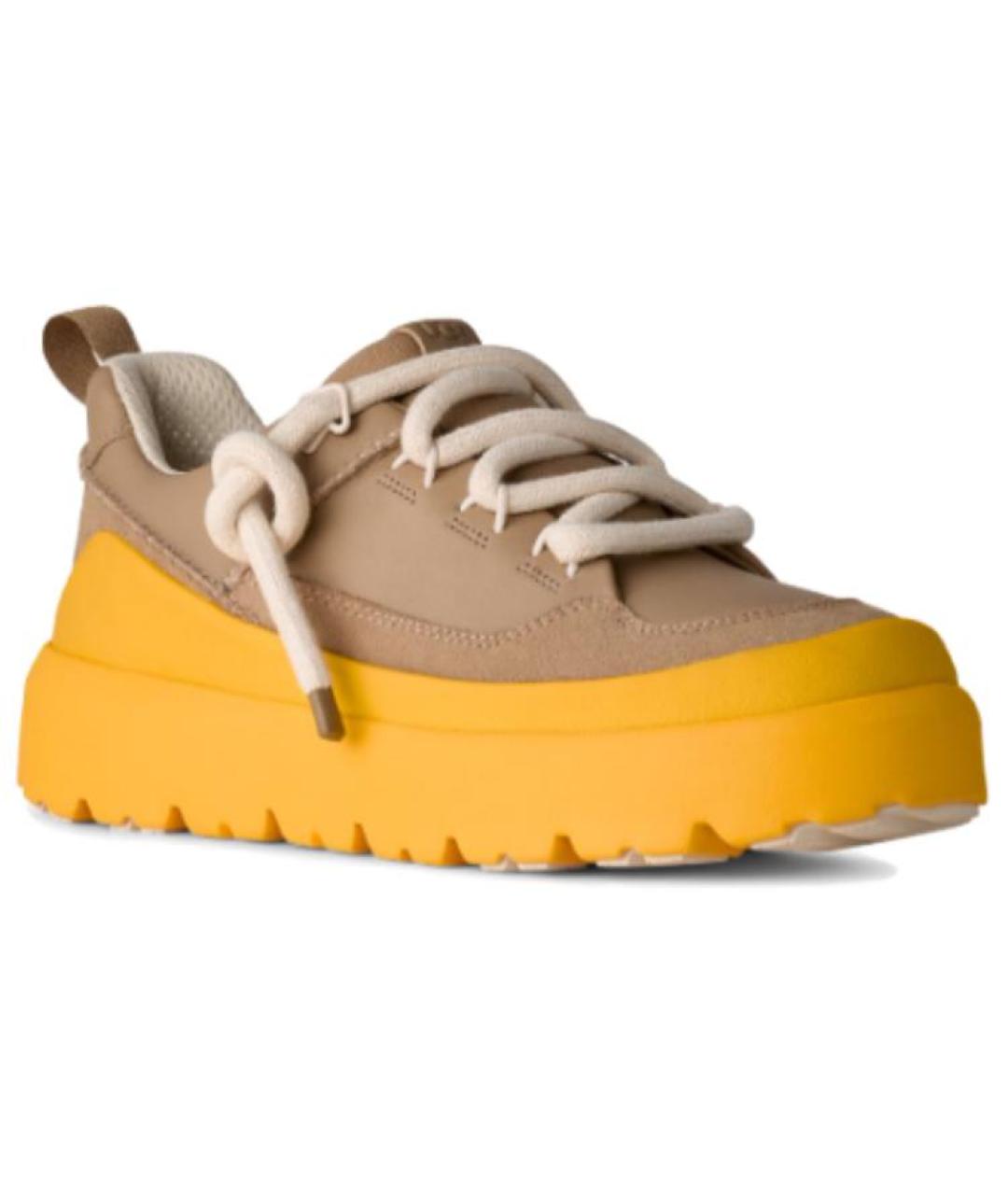 UGG AUSTRALIA Коричневые кожаные низкие кроссовки / кеды, фото 3