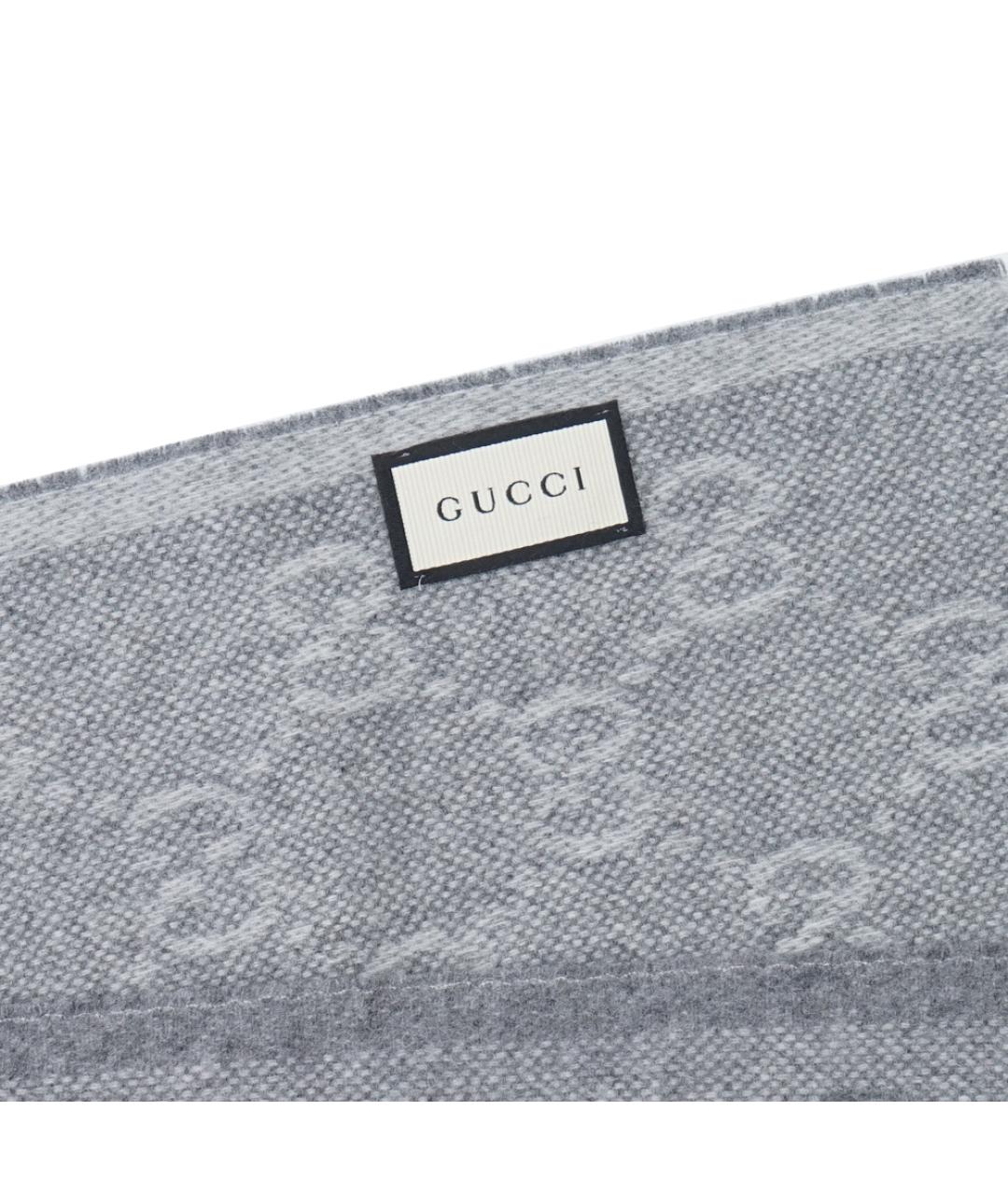 GUCCI Серый шерстяной шарф, фото 3