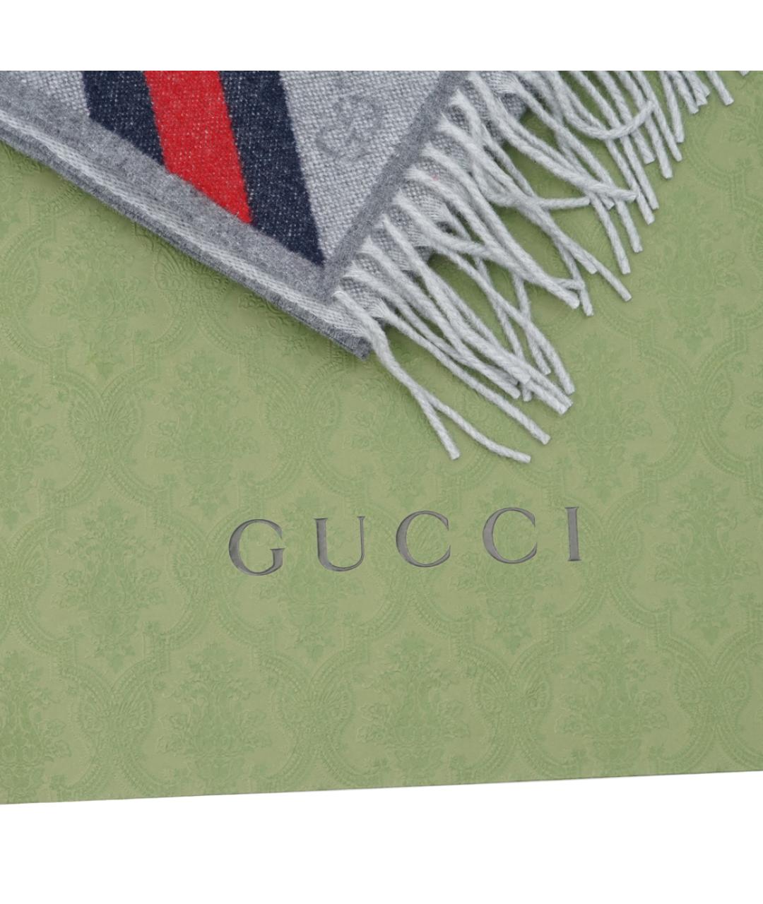 GUCCI Серый шерстяной шарф, фото 5