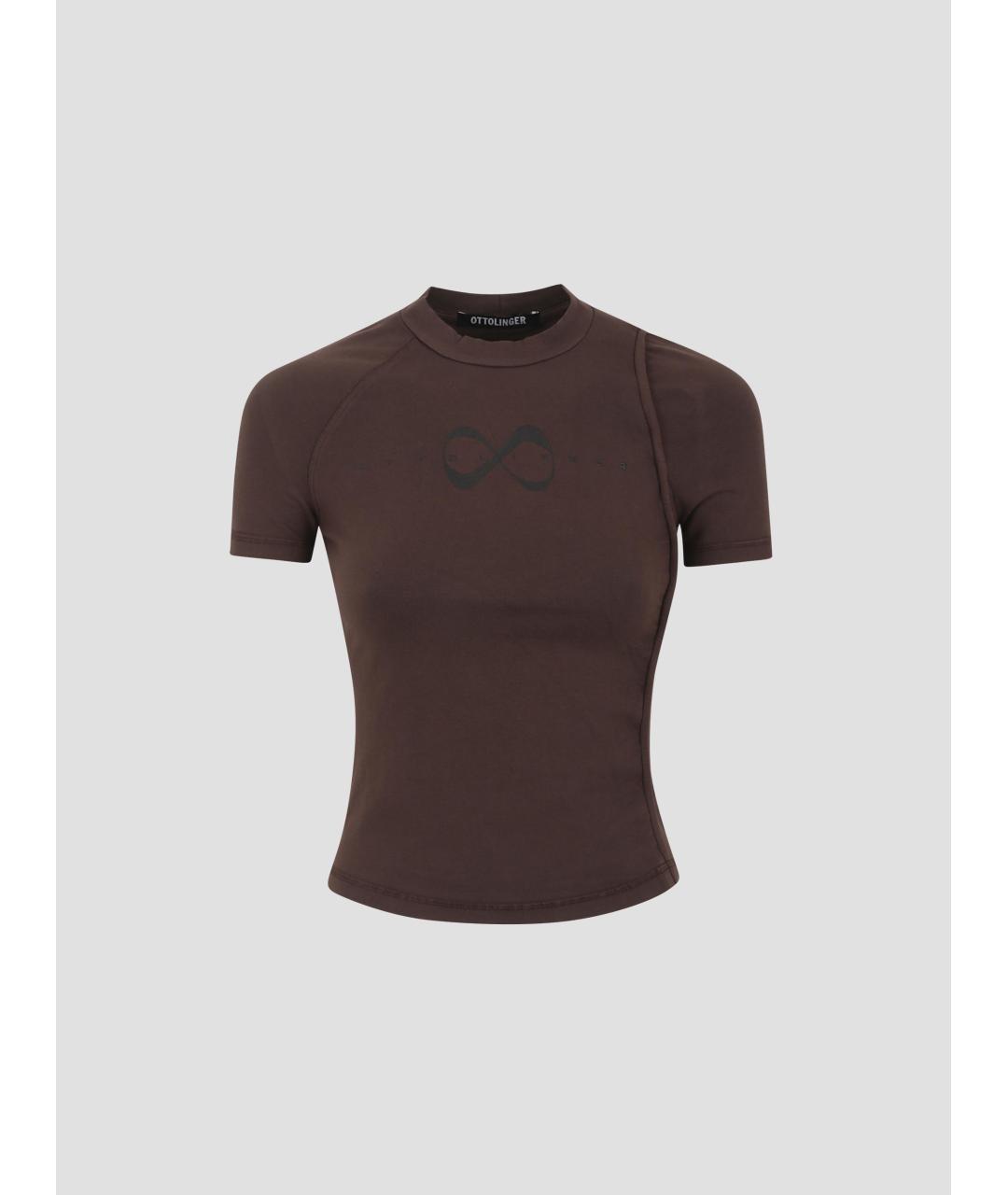 OTTOLINGER Коричневая хлопковая футболка, фото 4